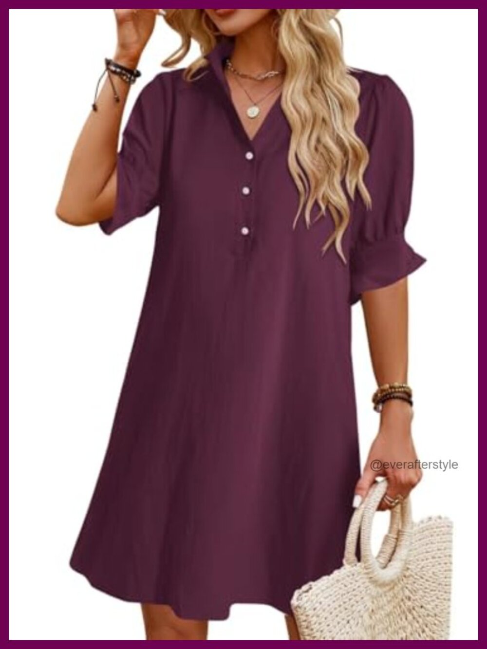Women's Summer Mini Shift Dress Button Down Ruffle Sleeve